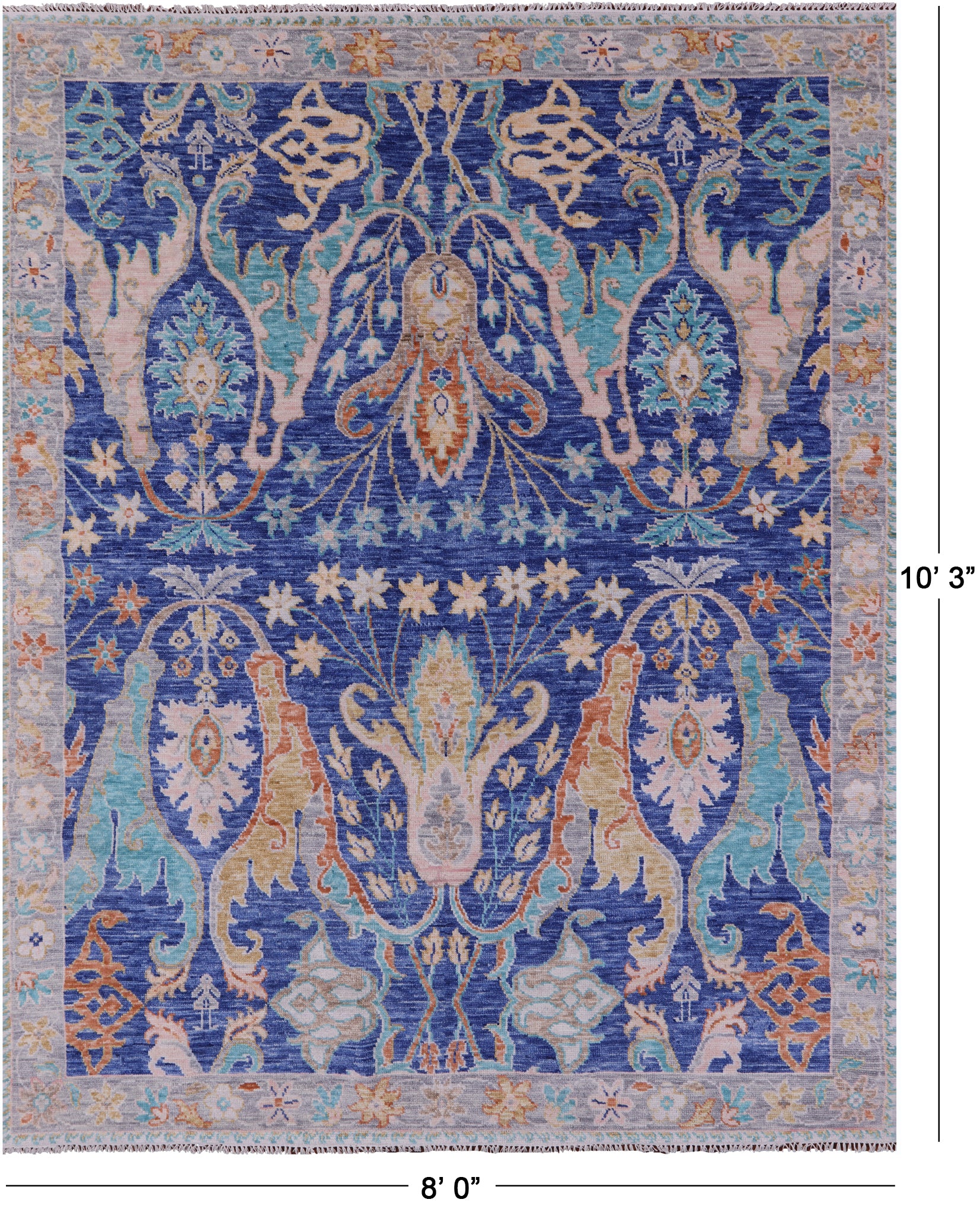 Blue Turkish Oushak Hand Knotted Wool Rug - 8' 0" X 10' 3" - Golden Nile