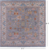 Grey Square Heriz Serapi Hand Knotted Wool Rug - 9' 1" X 9' 1" - Golden Nile