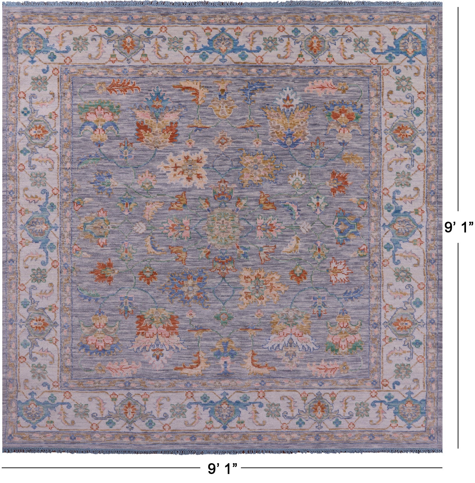 Grey Square Heriz Serapi Hand Knotted Wool Rug - 9' 1" X 9' 1" - Golden Nile