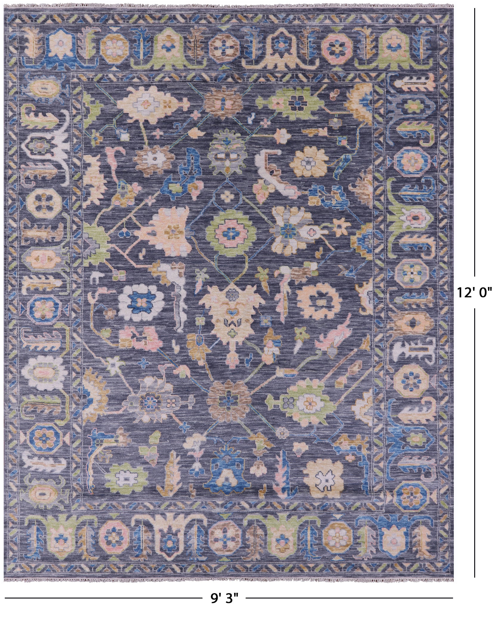 Grey Turkish Oushak Hand Knotted Wool Rug - 9' 3" X 12' 0" - Golden Nile