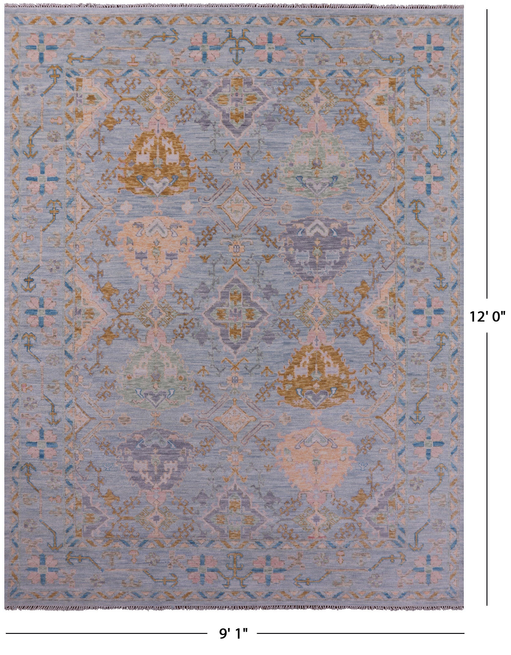 Light Blue Turkish Oushak Hand Knotted Wool Rug - 9' 1" X 12' 0" - Golden Nile