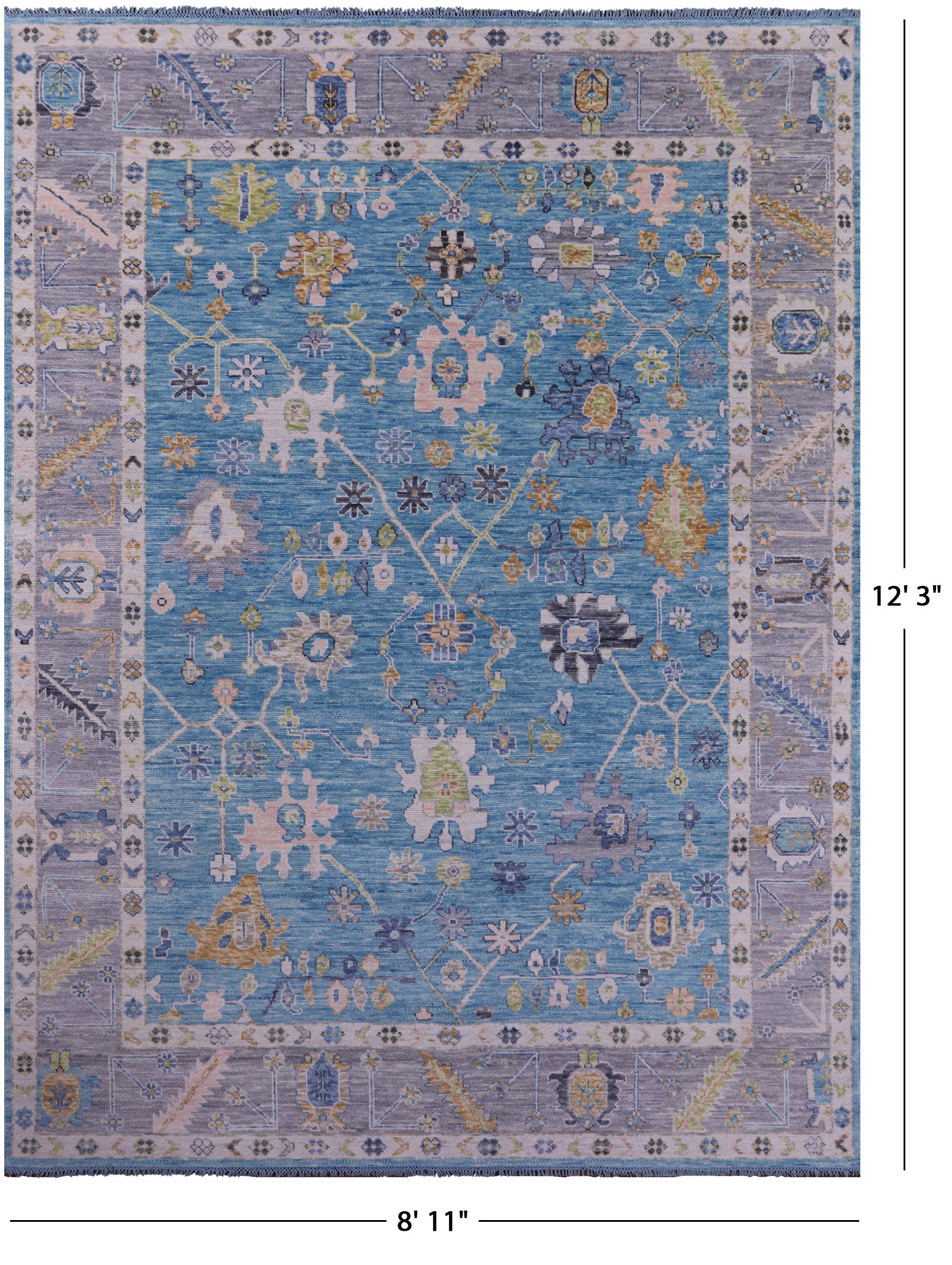 Blue Turkish Oushak Handmade Wool Rug - 8' 11" X 12' 3" - Golden Nile
