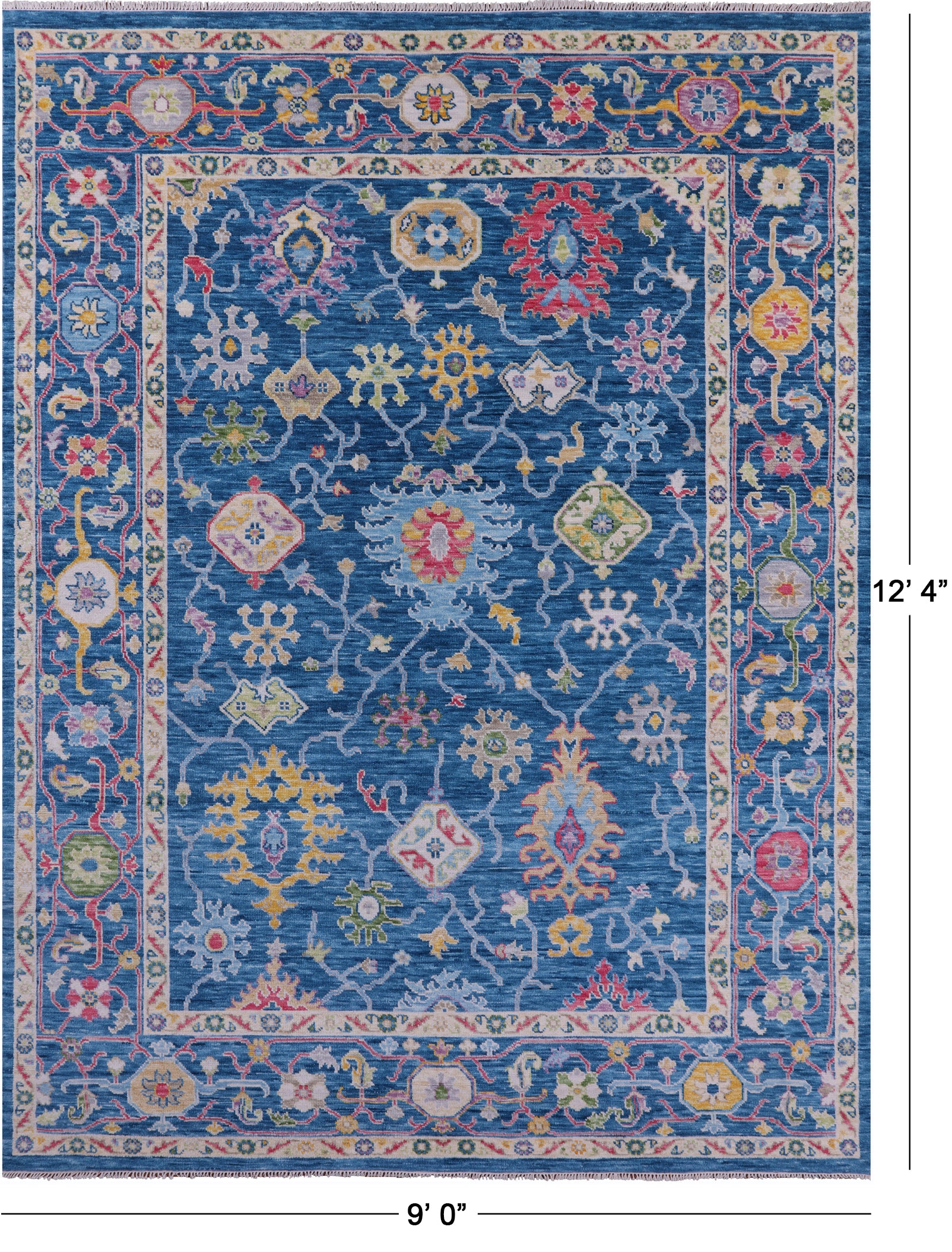 Blue Turkish Oushak Hand Knotted Wool Rug - 9' 0" X 12' 4" - Golden Nile