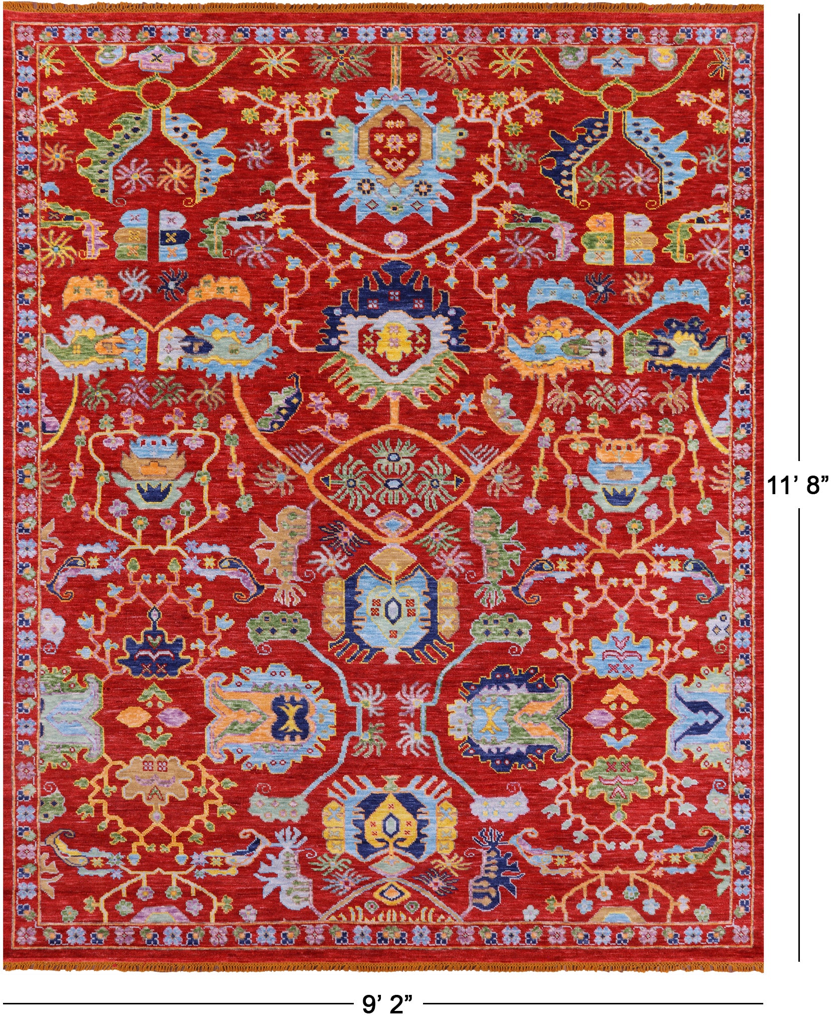 Red Heriz Serapi Handmade Wool Rug - 9' 2" X 11' 8" - Golden Nile