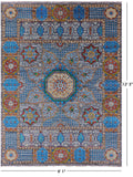 Grey Geometric Persian Mamluk Handmade Wool Rug - 9' 1" X 12' 3" - Golden Nile