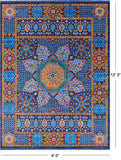 Blue Geometric Persian Mamluk Hand Knotted Wool Rug - 9' 0" X 12' 3" - Golden Nile