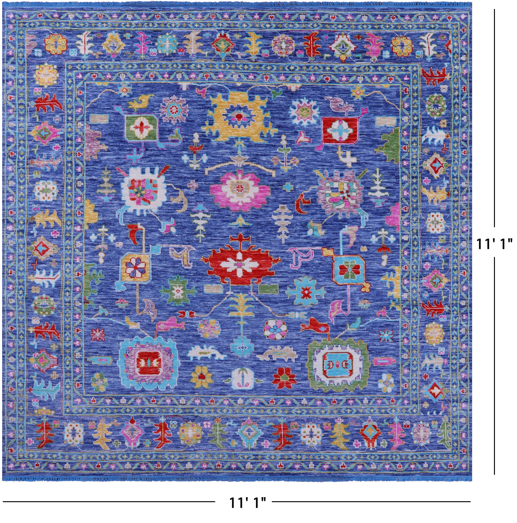 Blue Square Turkish Oushak Hand Knotted Wool Rug - 11' 1" X 11' 1" - Golden Nile