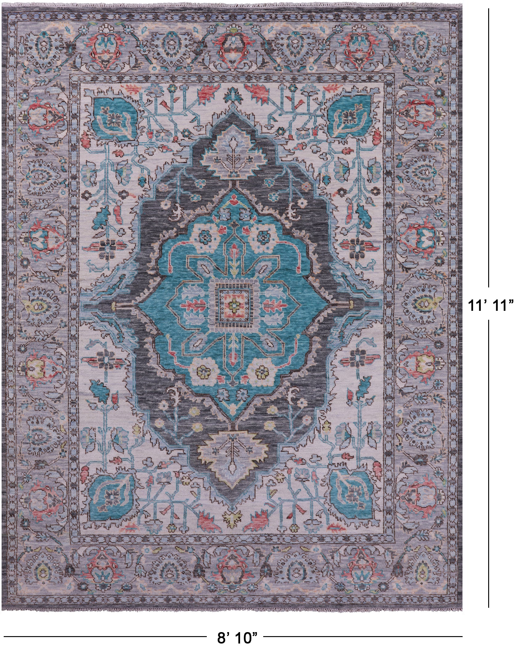 Grey Heriz Serapi Hand Knotted Wool Rug - 8' 10" X 11' 11" - Golden Nile