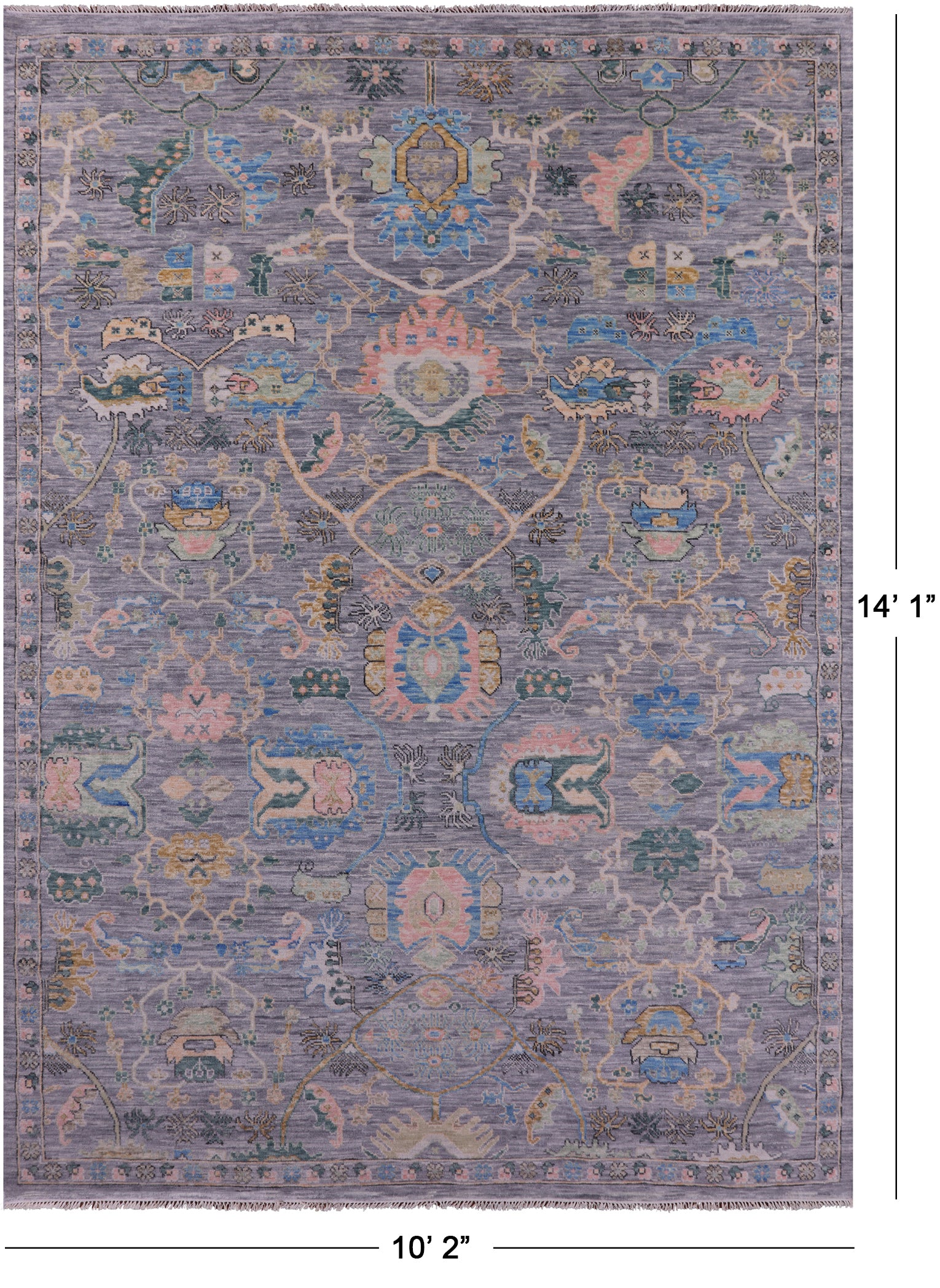 Grey Turkish Oushak Hand Knotted Wool Rug - 10' 2" X 14' 1" - Golden Nile