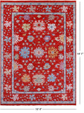 Red Turkish Oushak Hand Knotted Wool Rug - 10' 4" X 14' 1" - Golden Nile