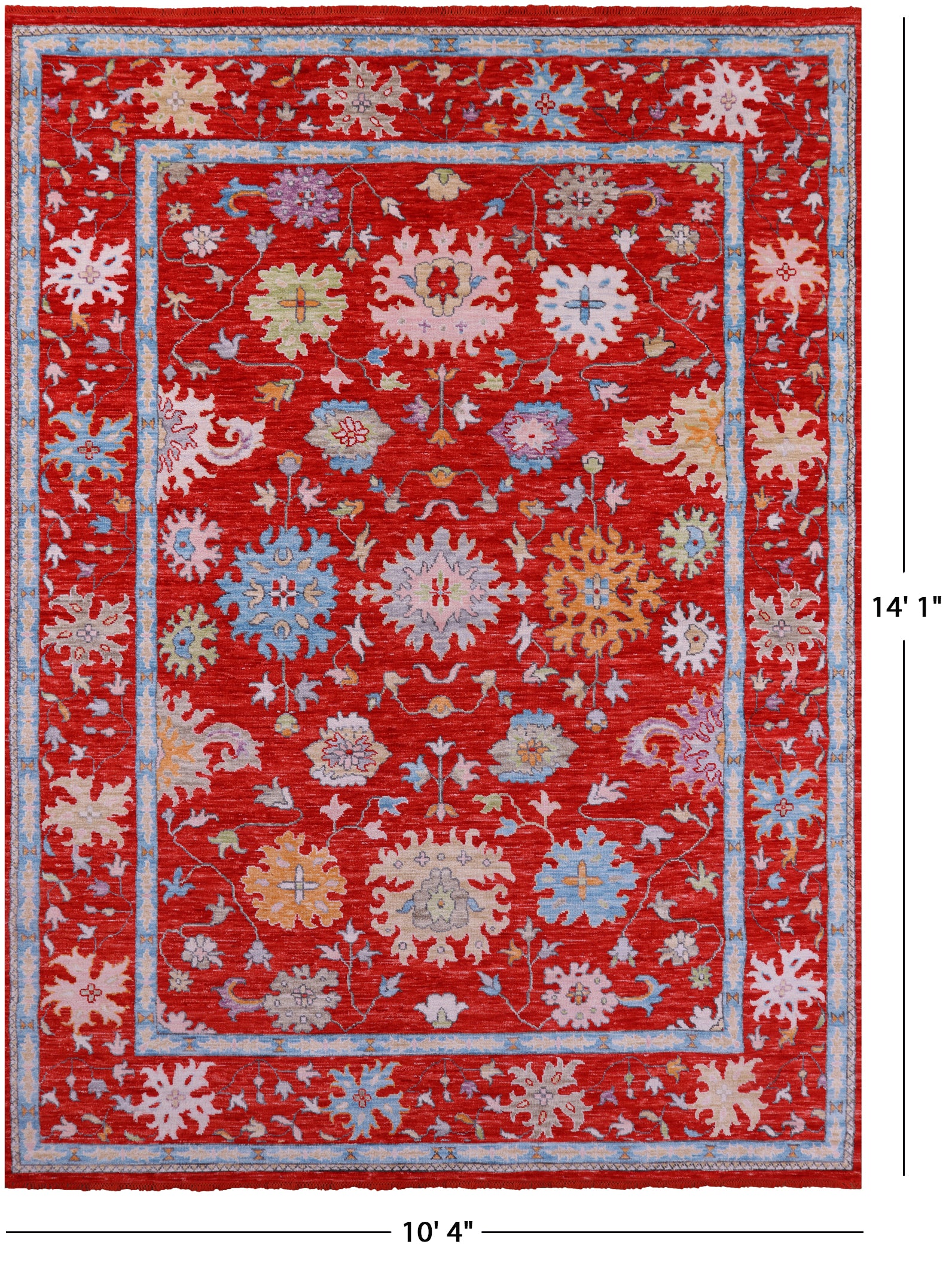 Red Turkish Oushak Hand Knotted Wool Rug - 10' 4" X 14' 1" - Golden Nile