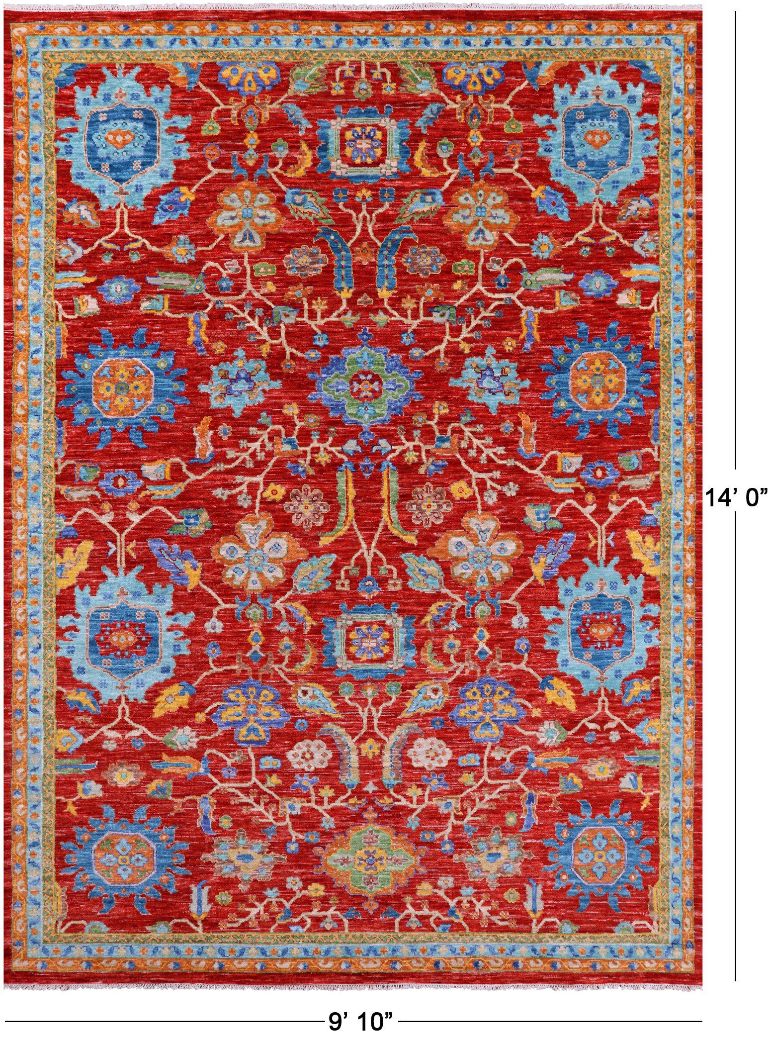 Red Turkish Oushak Hand Knotted Wool Rug - 9' 10" X 14' 0" - Golden Nile