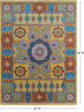 Gold Geometric Persian Mamluk Handmade Wool Rug - 8' 11" X 12' 3" - Golden Nile