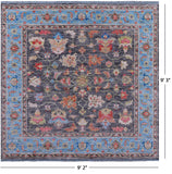 Grey Square Heriz Serapi Hand Knotted Wool Rug - 9' 2" X 9' 3" - Golden Nile