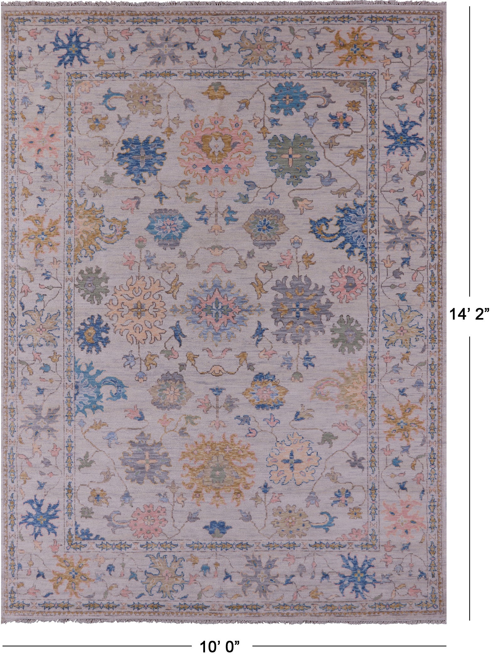 Ivory Turkish Oushak Hand Knotted Wool Rug - 10' 0" X 14' 2" - Golden Nile