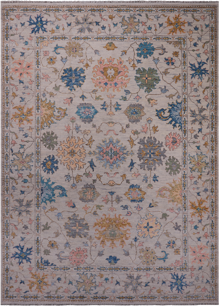 SUPER SALE Ivory Turkish Oushak Hand Knotted Wool Rug - 10' 0" X 14' 2"