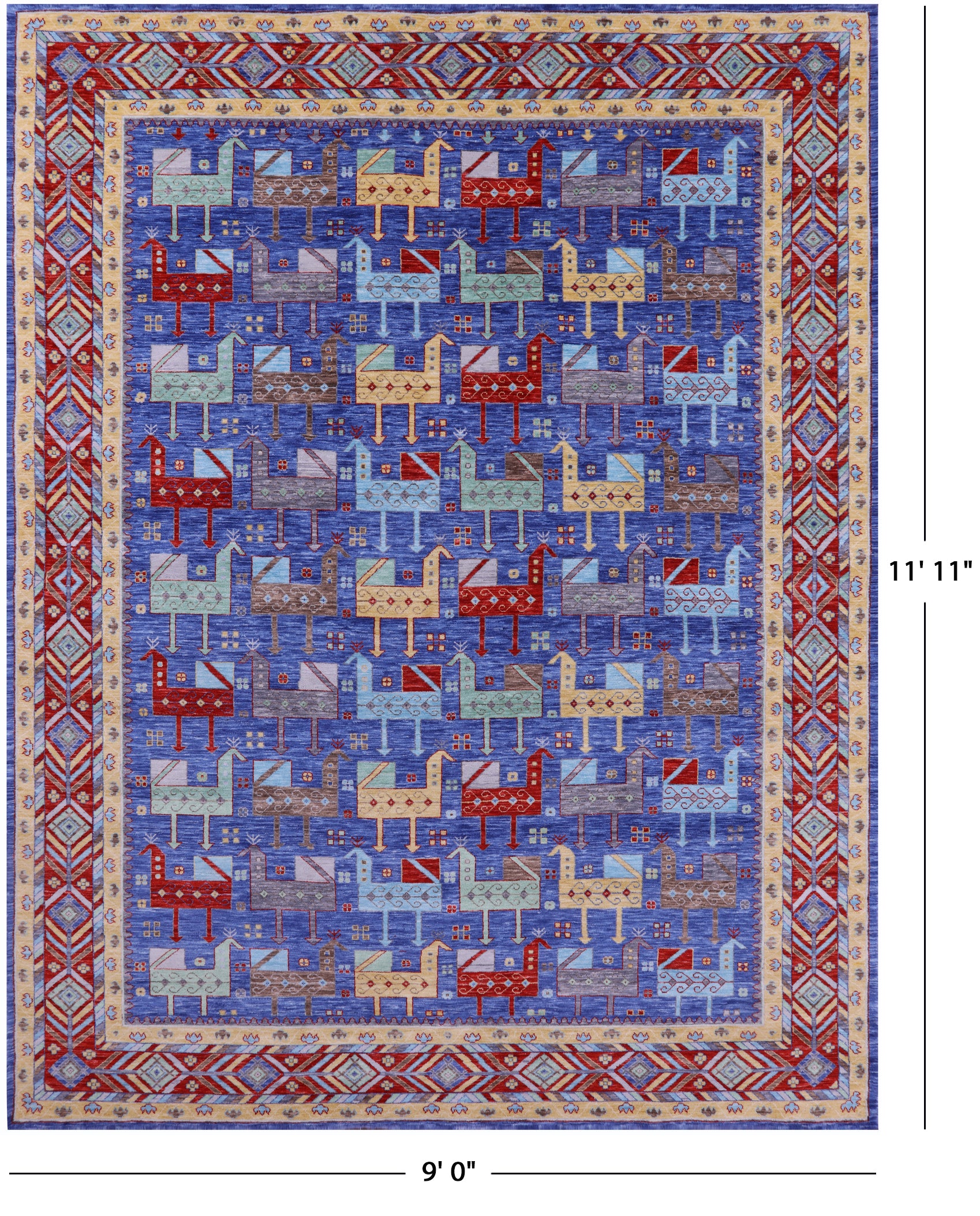 Blue Heriz Serapi Hand Knotted Wool Rug - 9' 0" X 11' 11" - Golden Nile