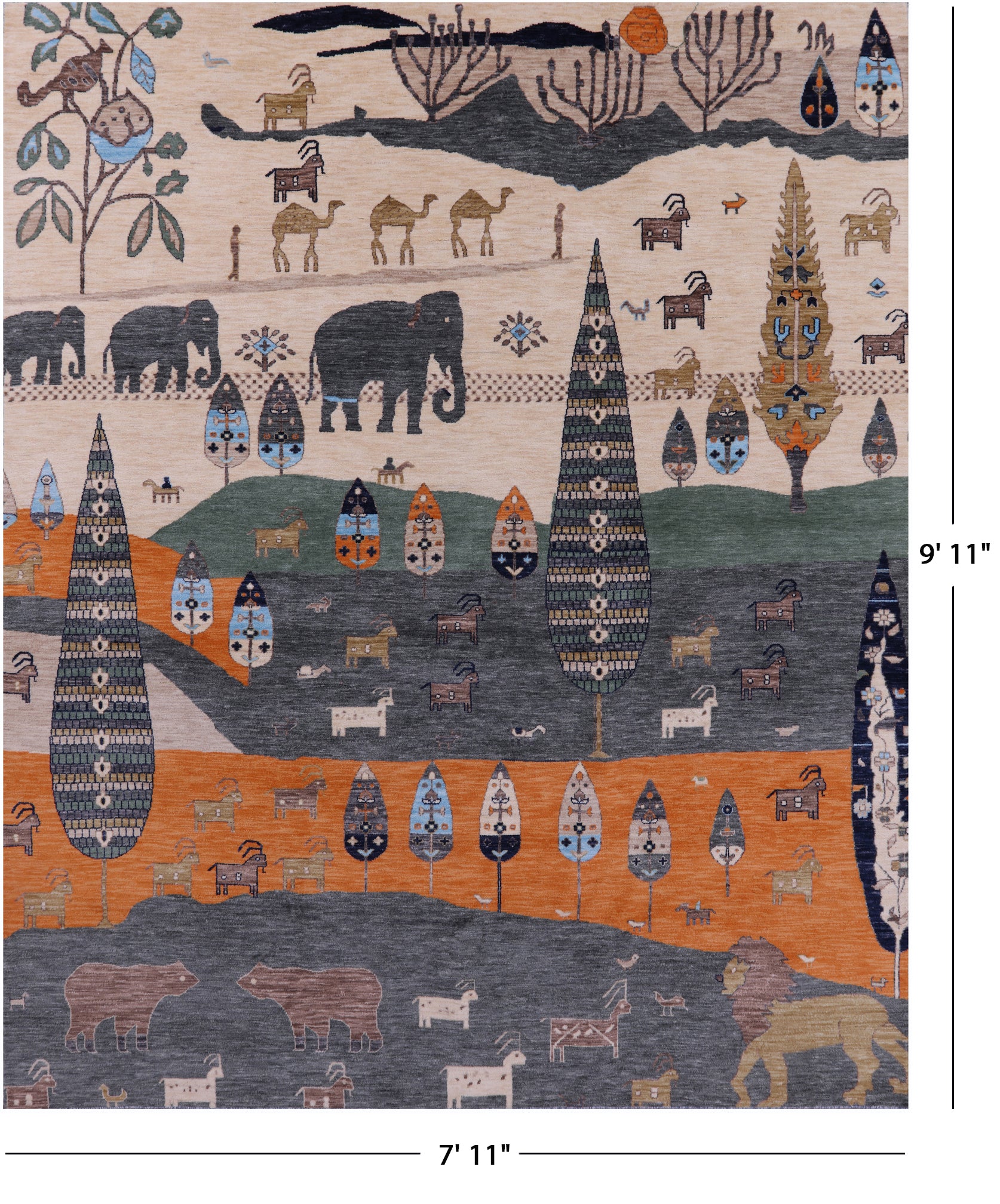 Tribal Persian Gabbeh Hand Knotted Wool Rug - 7' 11" X 9' 11" - Golden Nile