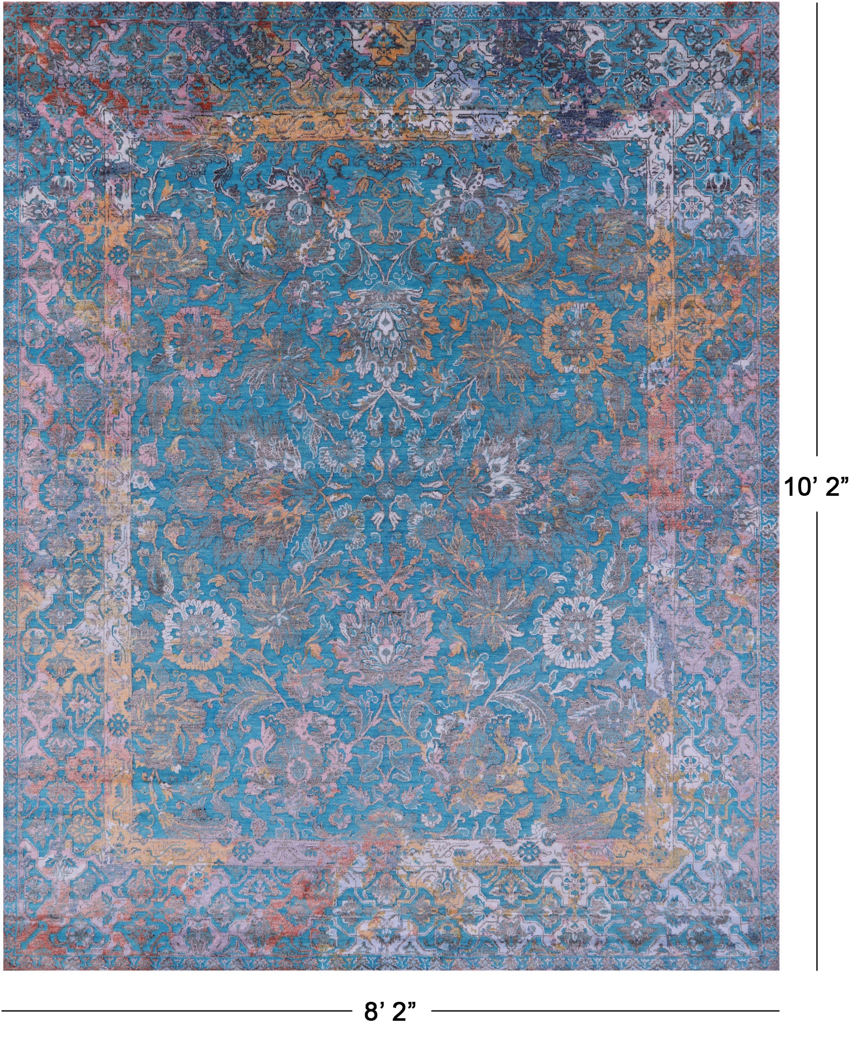 Blue Persian Tabriz Hand Knotted Wool & Silk Rug - 8' 2" X 10' 2" - Golden Nile