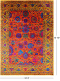 Orange Persian Tabriz Handmade 100% Silk Rug - 10' 0" X 13' 10" - Golden Nile