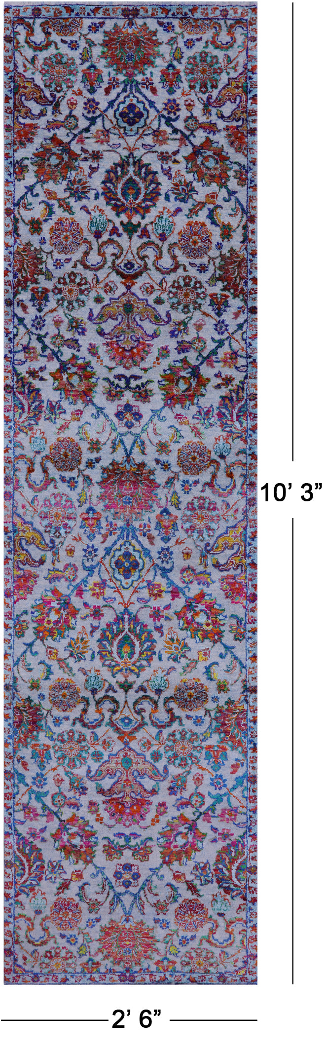 Blue Persian Tabriz Hand Knotted Wool & Silk Runner Rug - 2' 6" X 10' 3" - Golden Nile