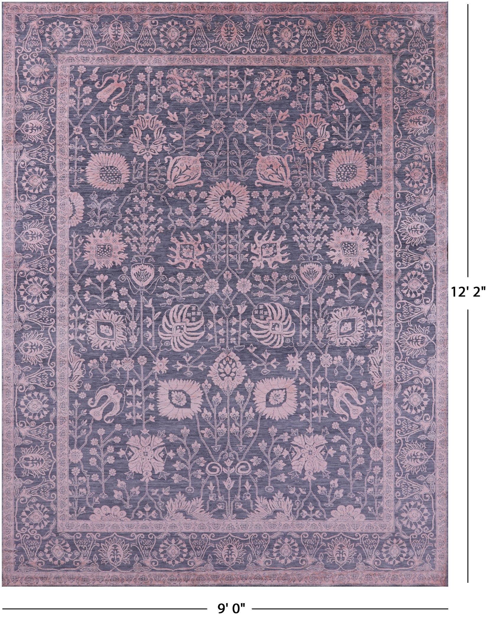 Grey Persian Tabriz Hand Knotted Wool & Silk Rug - 9' 0" X 12' 2" - Golden Nile