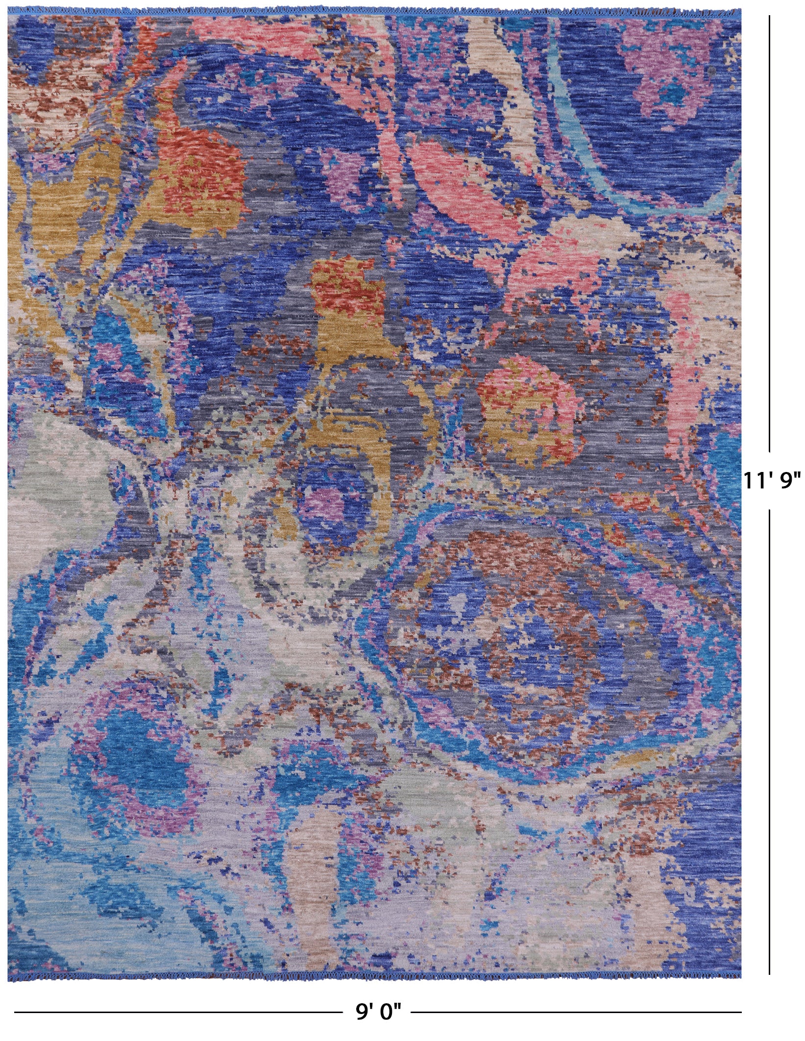Abstract Contemporary Hand Knotted Wool Rug - 9' 0" X 11' 9" - Golden Nile