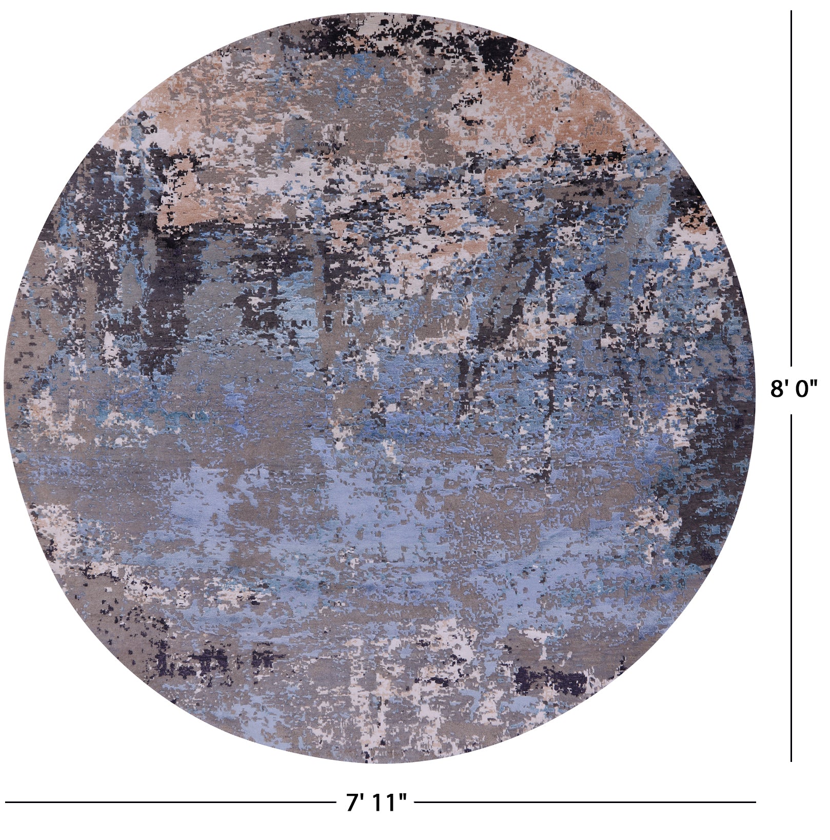 Round Abstract Contemporary Hand Knotted Wool & Silk Rug - 7' 11" X 8' 0" - Golden Nile