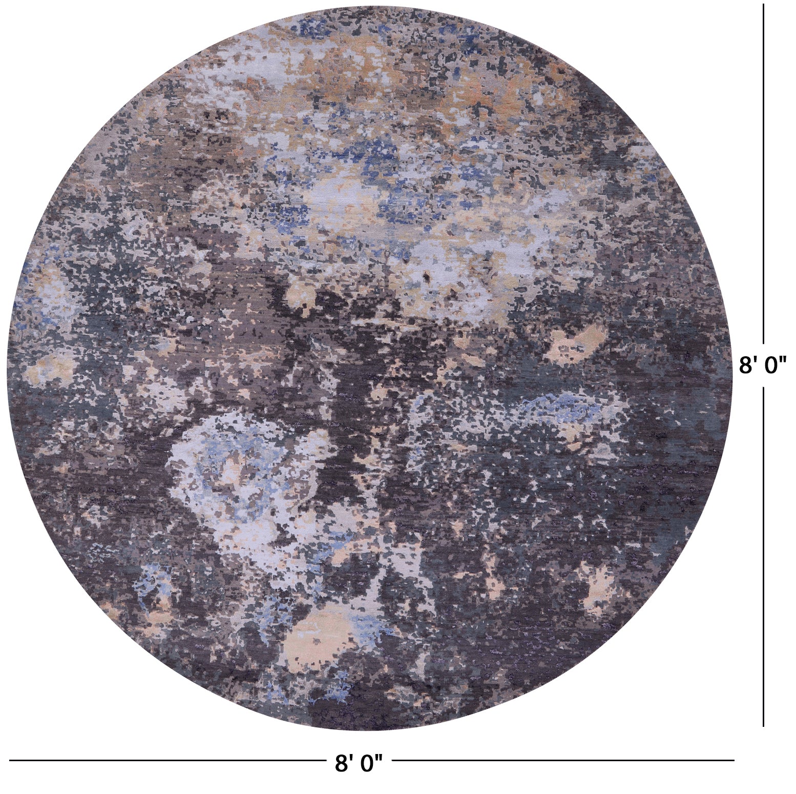 Round Abstract Contemporary Hand Knotted Wool & Silk Rug - 8' 0" X 8' 0" - Golden Nile
