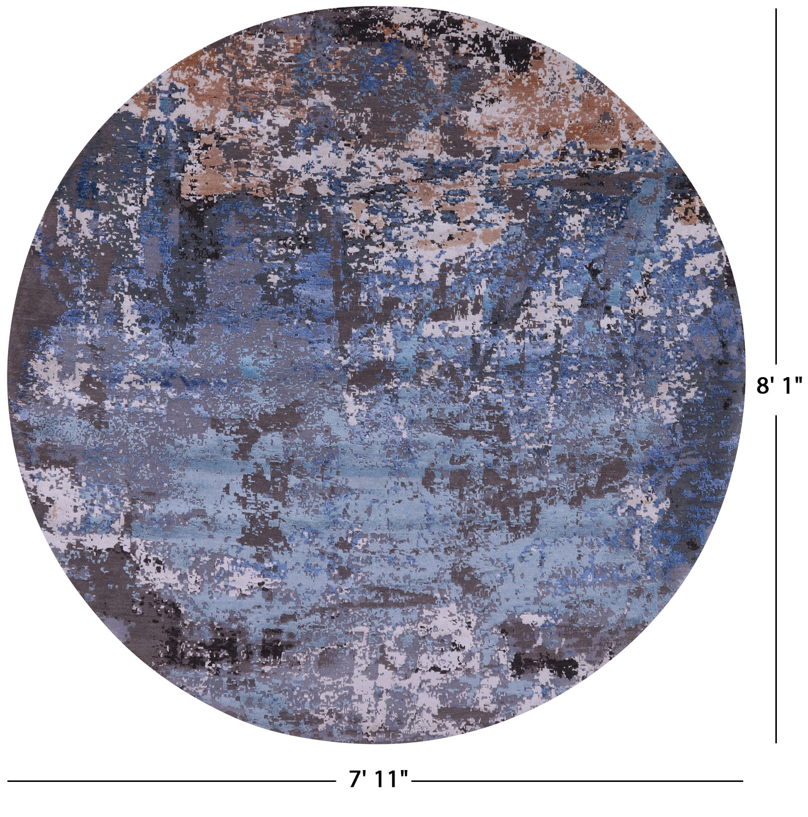 Round Abstract Contemporary Hand Knotted Wool & Silk Rug - 7' 11" X 8' 1" - Golden Nile