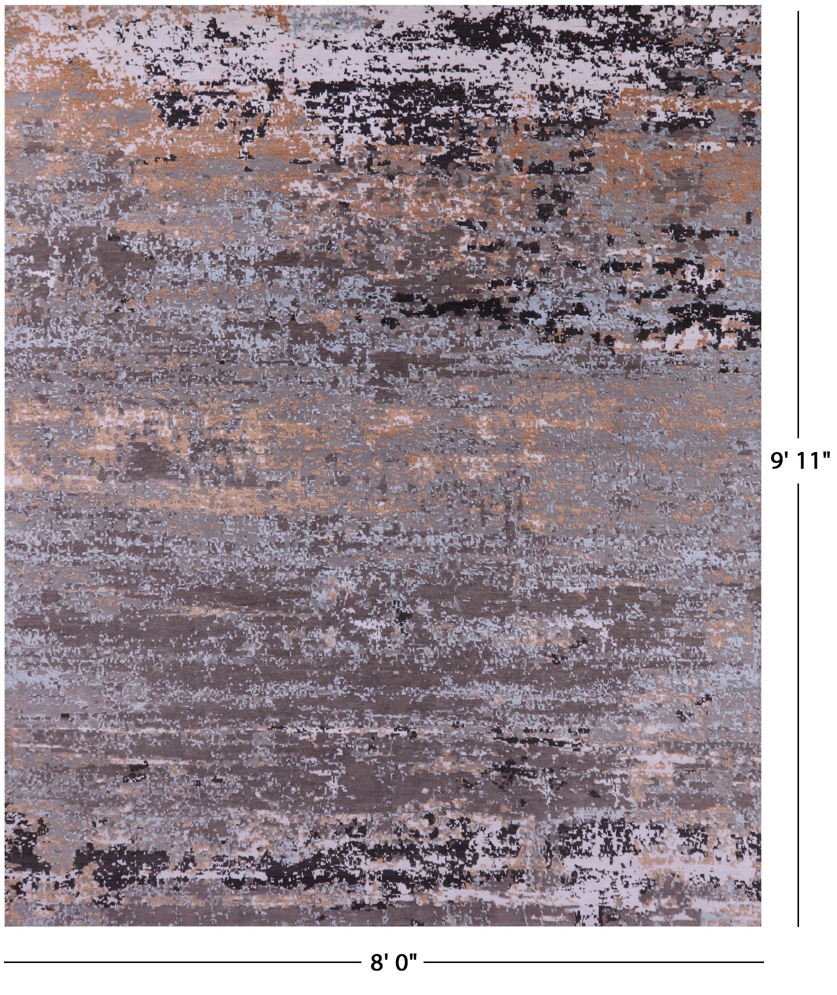 Abstract Contemporary Hand Knotted Wool & Silk Rug - 8' 0" X 9' 11" - Golden Nile