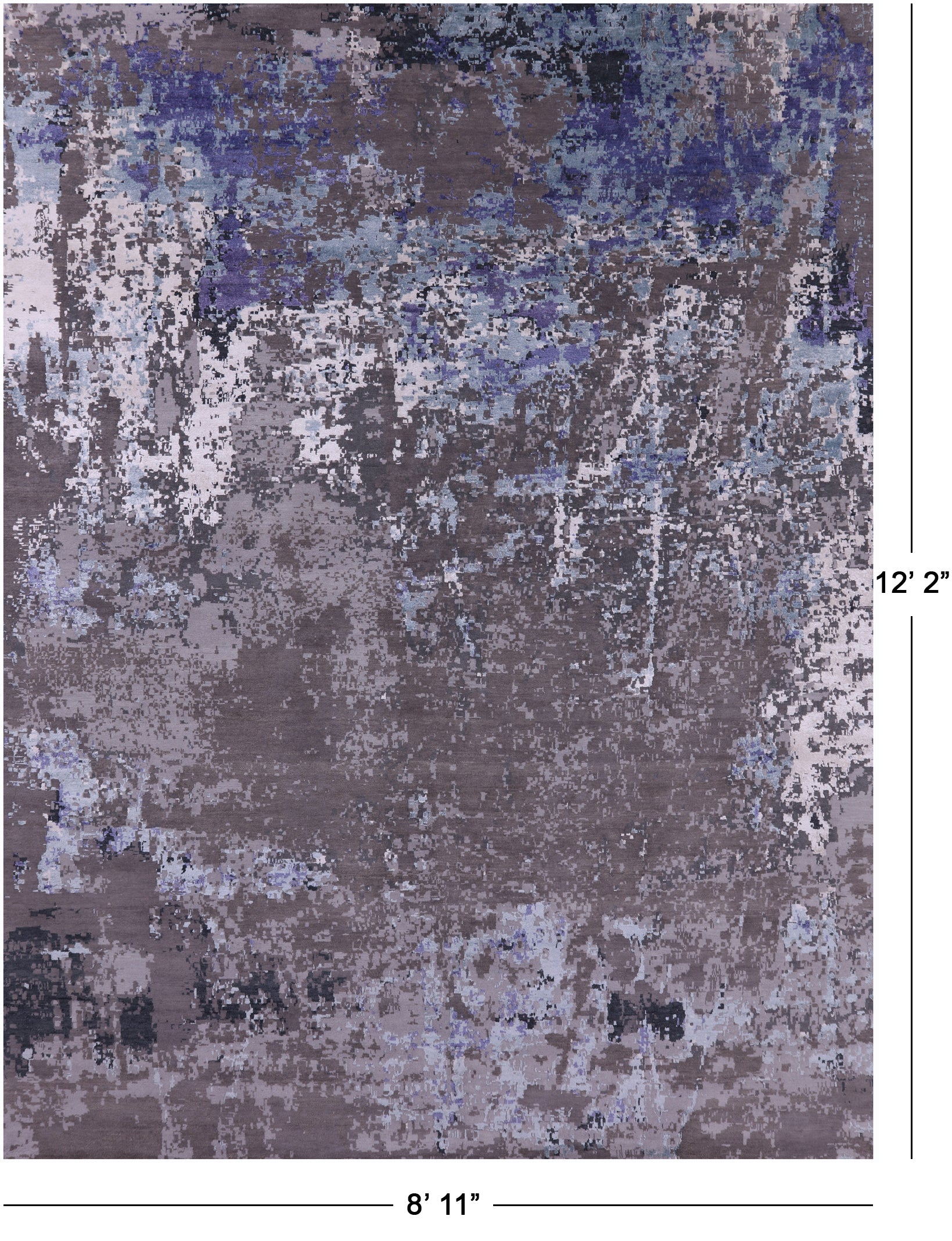 Abstract Contemporary Hand Knotted Wool & Silk Rug - 8' 11" X 12' 2" - Golden Nile