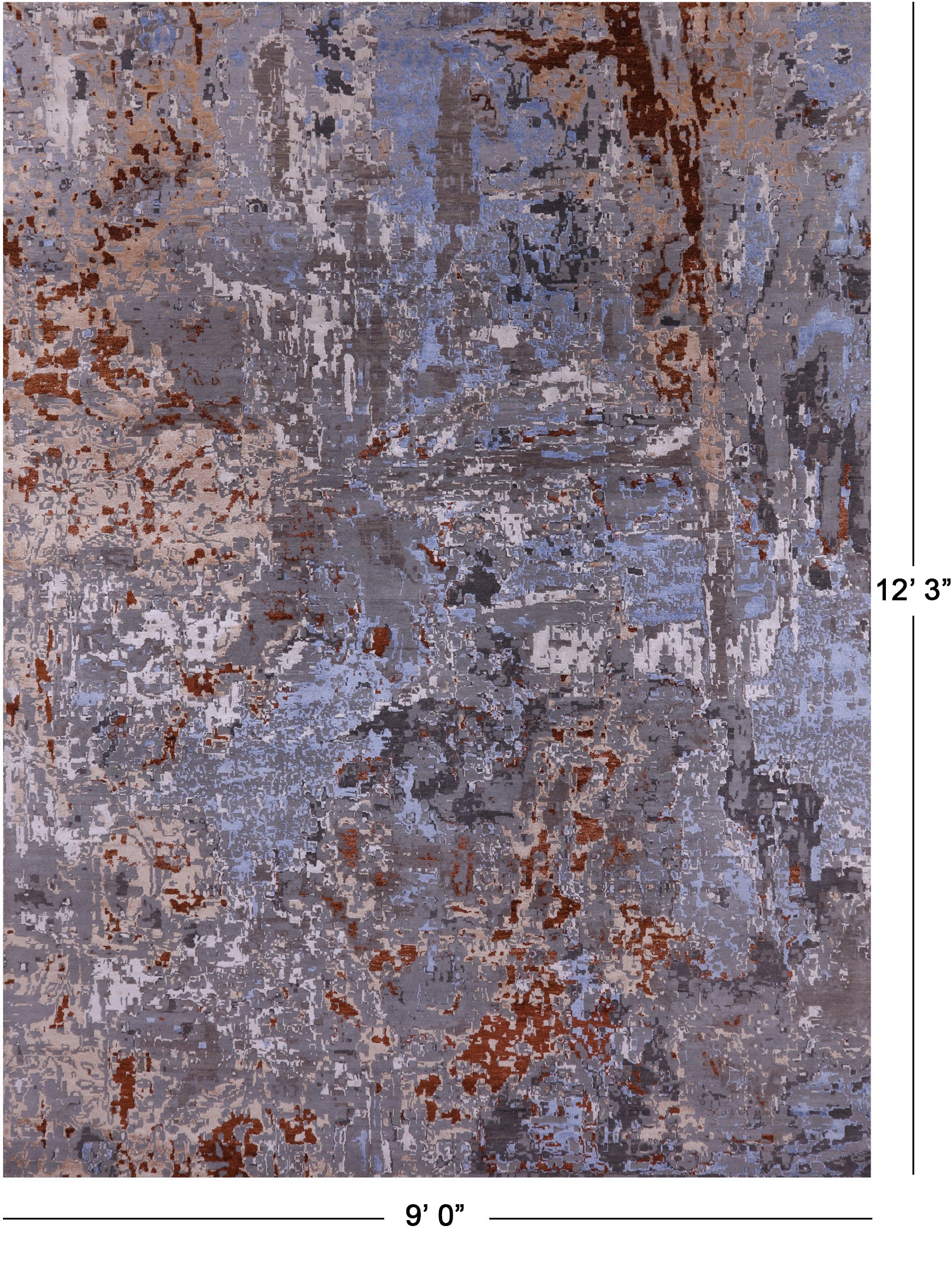 Abstract Contemporary Hand Knotted Wool & Silk Rug - 9' 0" X 12' 3" - Golden Nile