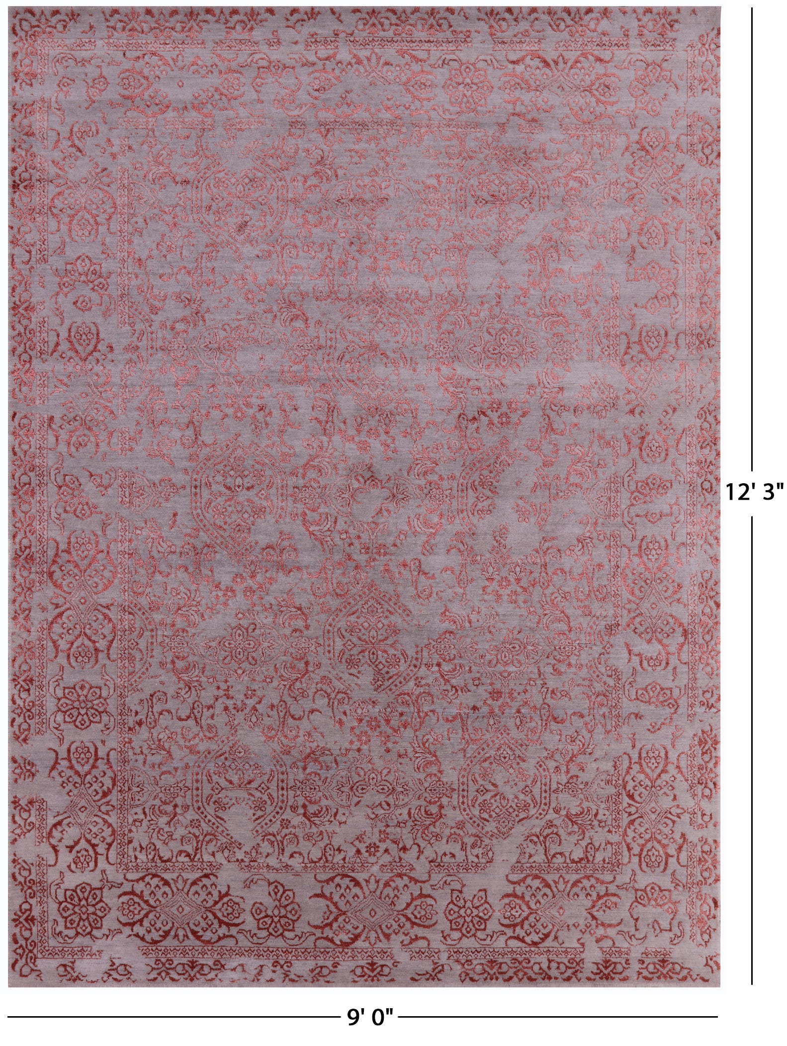 Grey Persian Hand Knotted Wool & Silk Rug - 9' 0" X 12' 3" - Golden Nile