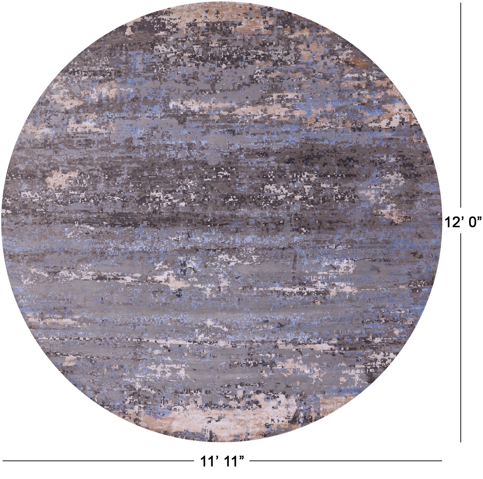 Round Abstract Contemporary Hand Knotted Wool & Silk Rug - 11' 11" X 12' 0" - Golden Nile