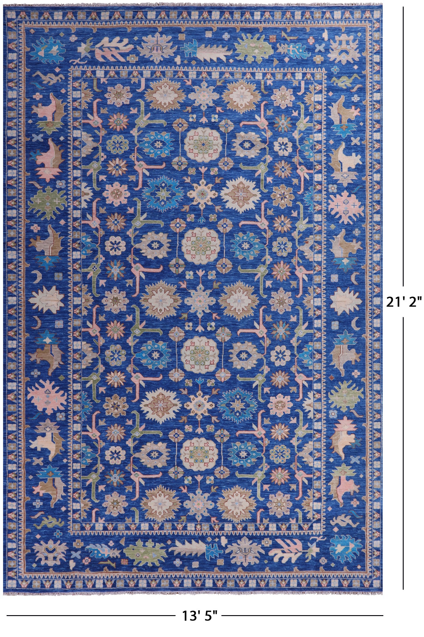 Blue Turkish Oushak Hand Knotted Wool Rug - 13' 5" X 21' 2" - Golden Nile