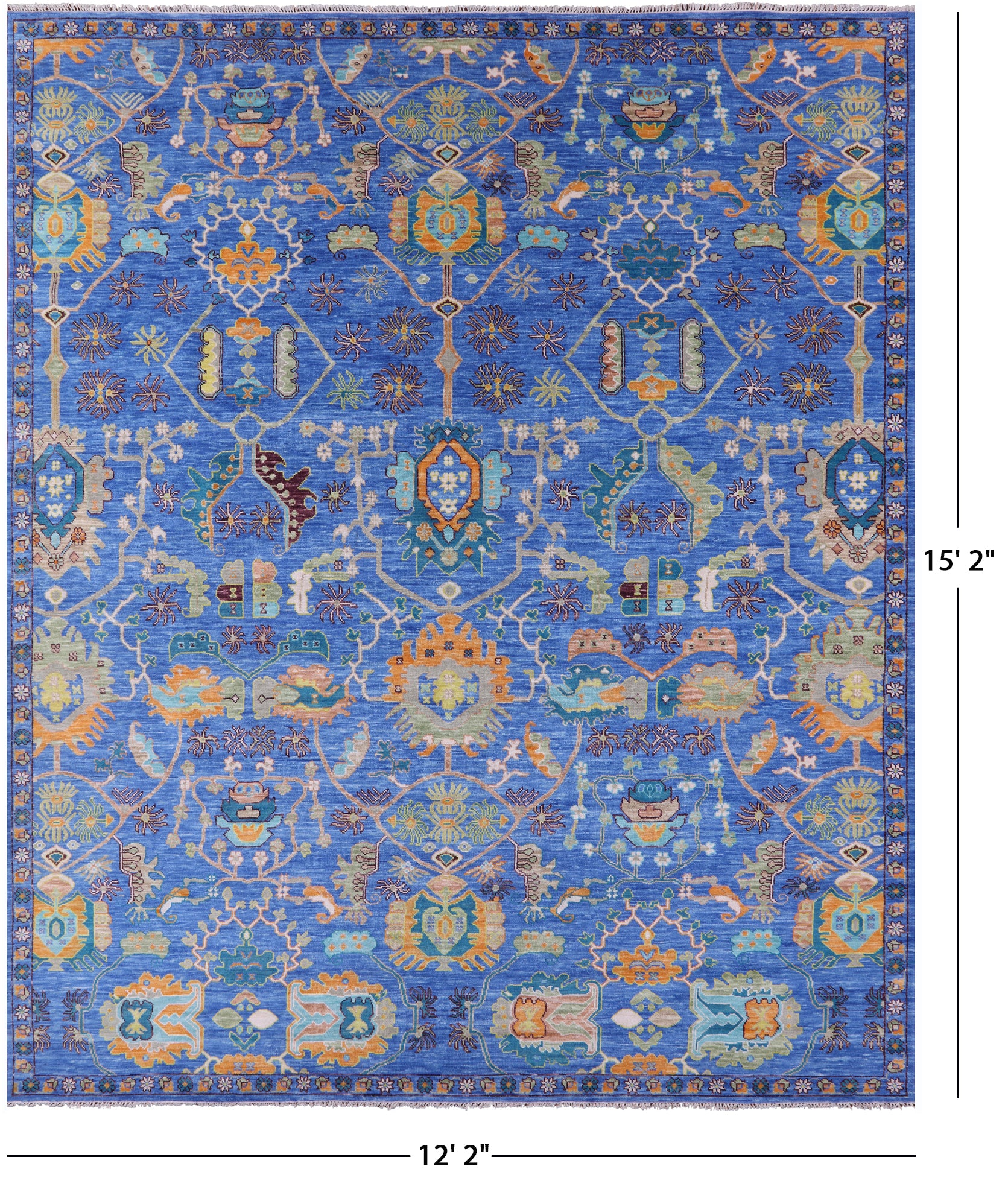 Blue Heriz Serapi Hand Knotted Wool Rug - 12' 2" X 15' 2" - Golden Nile