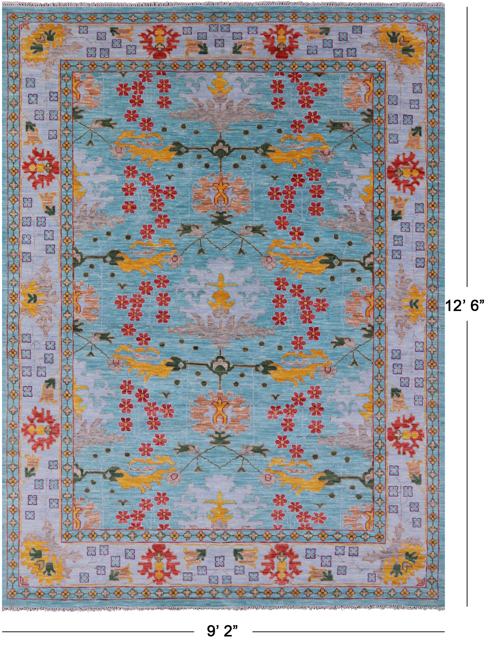 Blue Turkish Oushak Hand Knotted Wool Rug - 9' 2" X 12' 6" - Golden Nile