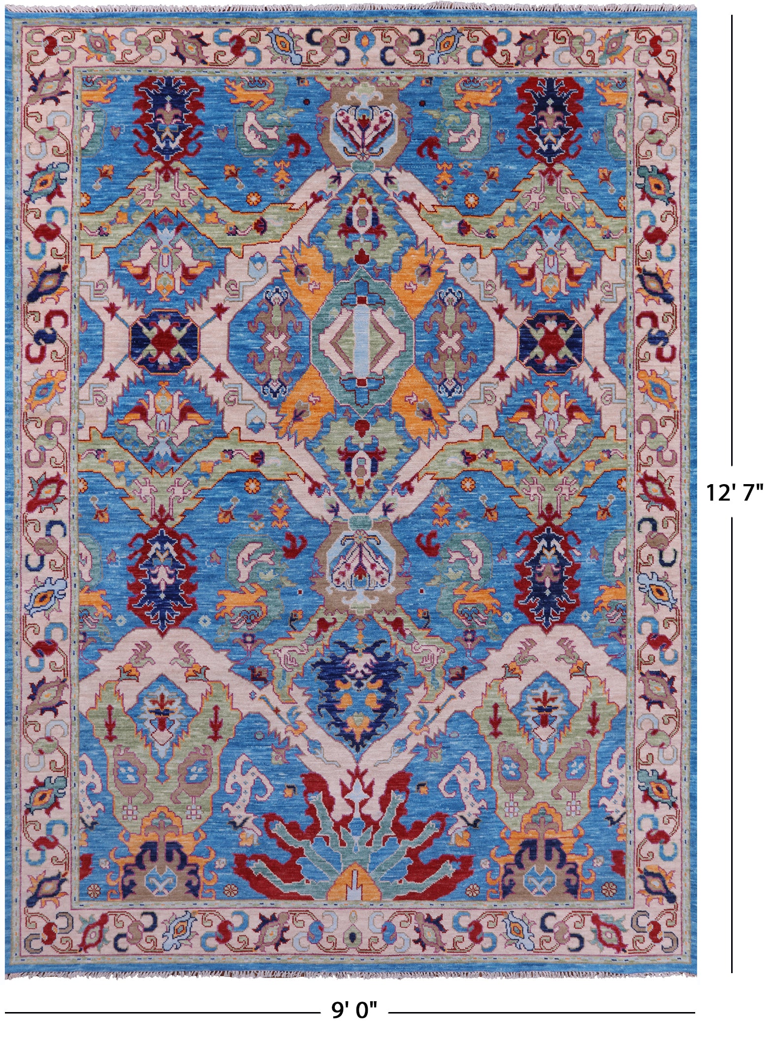 Blue Kazak Hand Knotted Wool Rug - 9' 0" X 12' 7" - Golden Nile