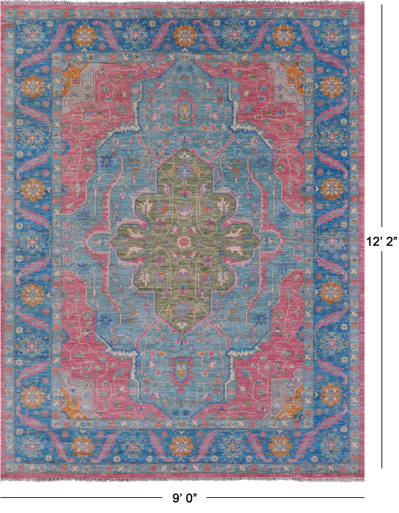 Blue Heriz Serapi Hand Knotted Wool Rug - 9' 0" X 12' 2" - Golden Nile