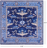 Blue Square Turkish Oushak Hand Knotted Wool Rug - 9' 0" X 9' 4" - Golden Nile