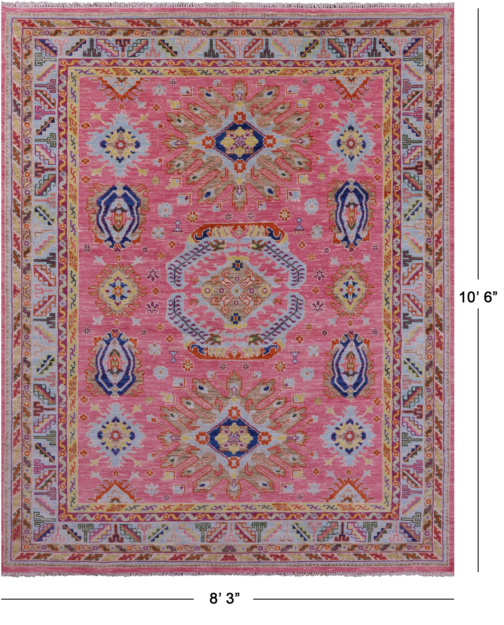 Pink Kazak Hand Knotted Wool Rug - 8' 3" X 10' 6" - Golden Nile