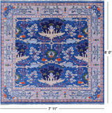 Blue Square Turkish Oushak Hand Knotted Wool Rug - 7' 11" X 8' 0" - Golden Nile
