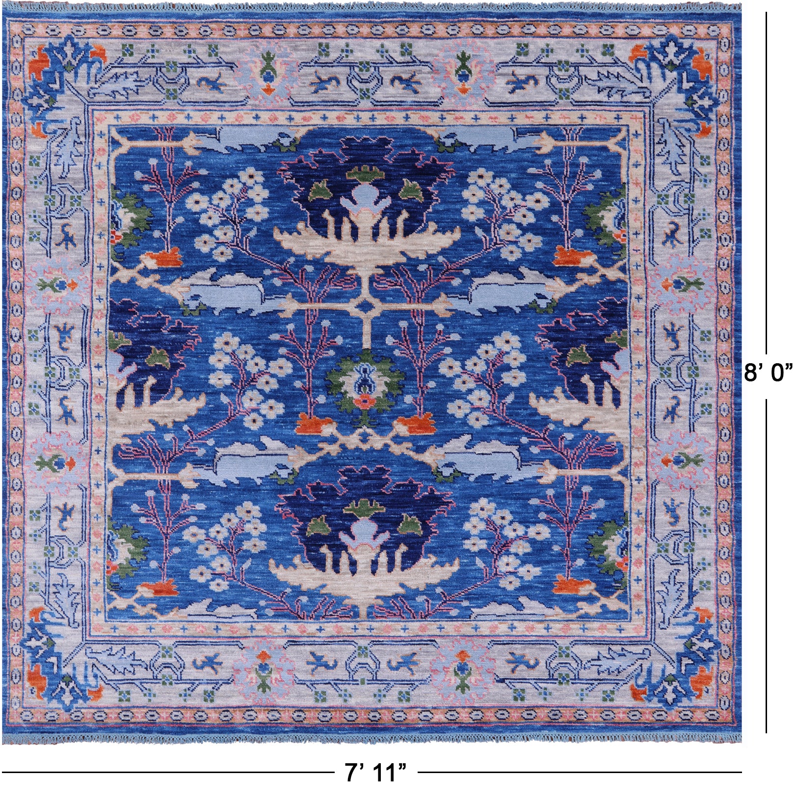 Blue Square Turkish Oushak Hand Knotted Wool Rug - 7' 11" X 8' 0" - Golden Nile