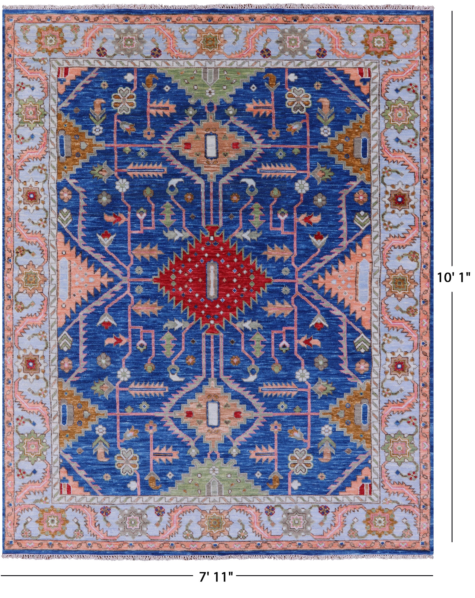 Blue Kazak Hand Knotted Wool Rug - 7' 11" X 10' 1" - Golden Nile