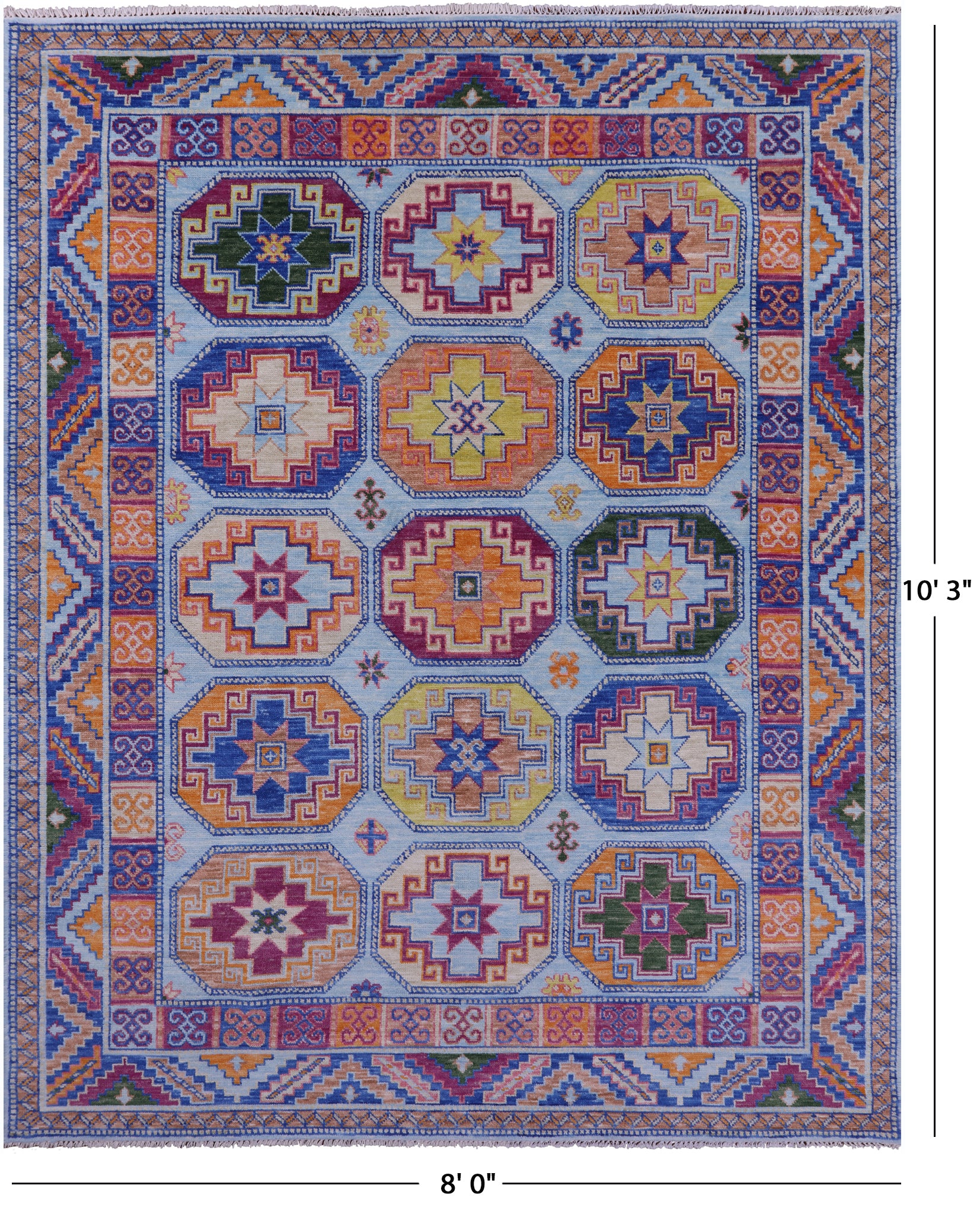 Blue Turkmen Ersari Hand Knotted Wool Rug - 8' 0" X 10' 3" - Golden Nile