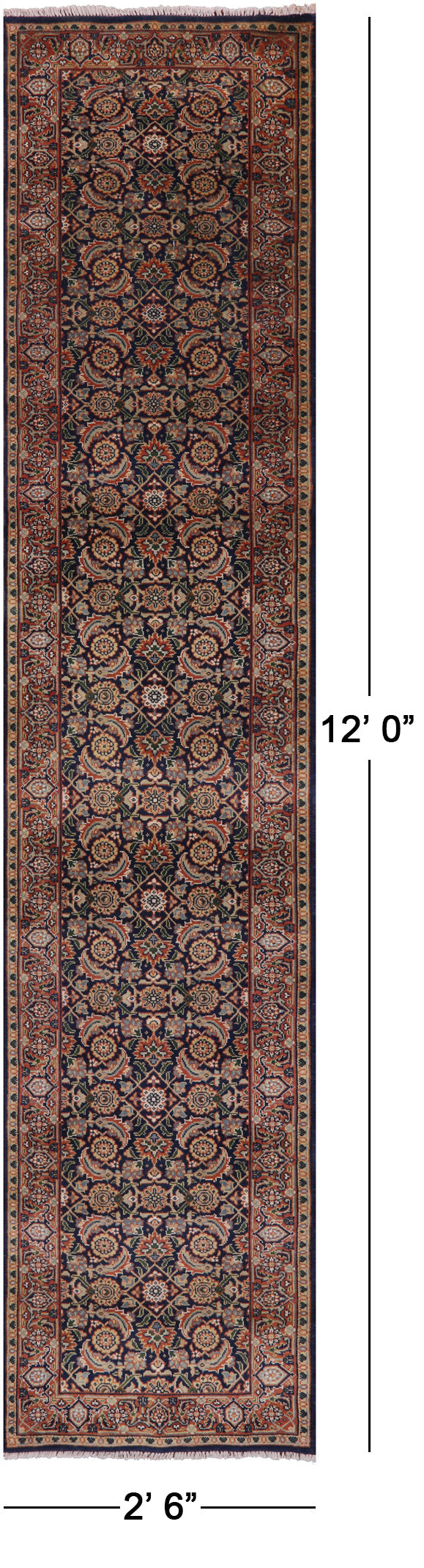 Blue Persian Hill Herati Handmade Wool Runner Rug - 2' 6" X 12' 0" - Golden Nile