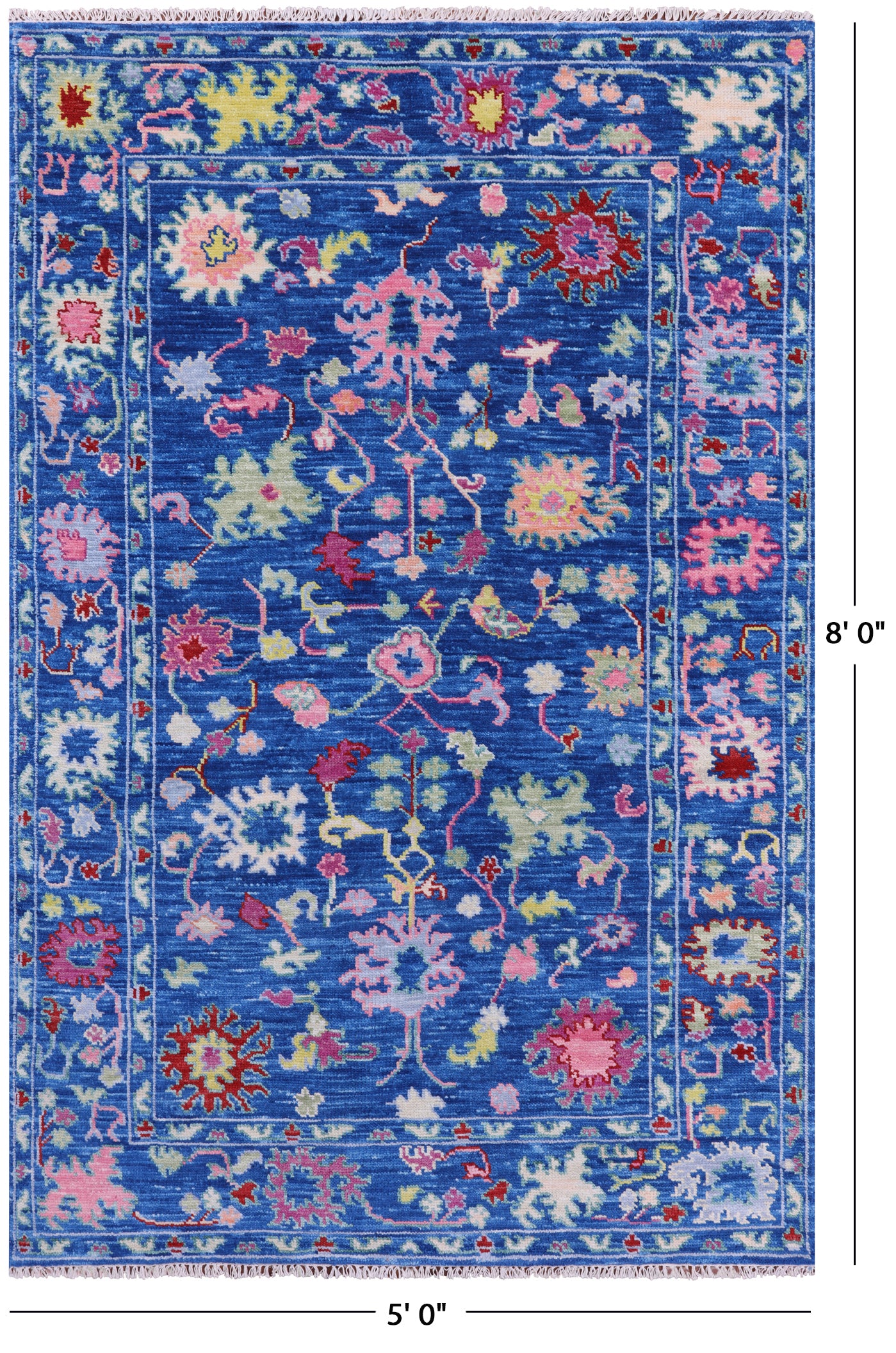 Blue Turkish Oushak Hand Knotted Wool Rug - 5' 0" X 8' 0" - Golden Nile