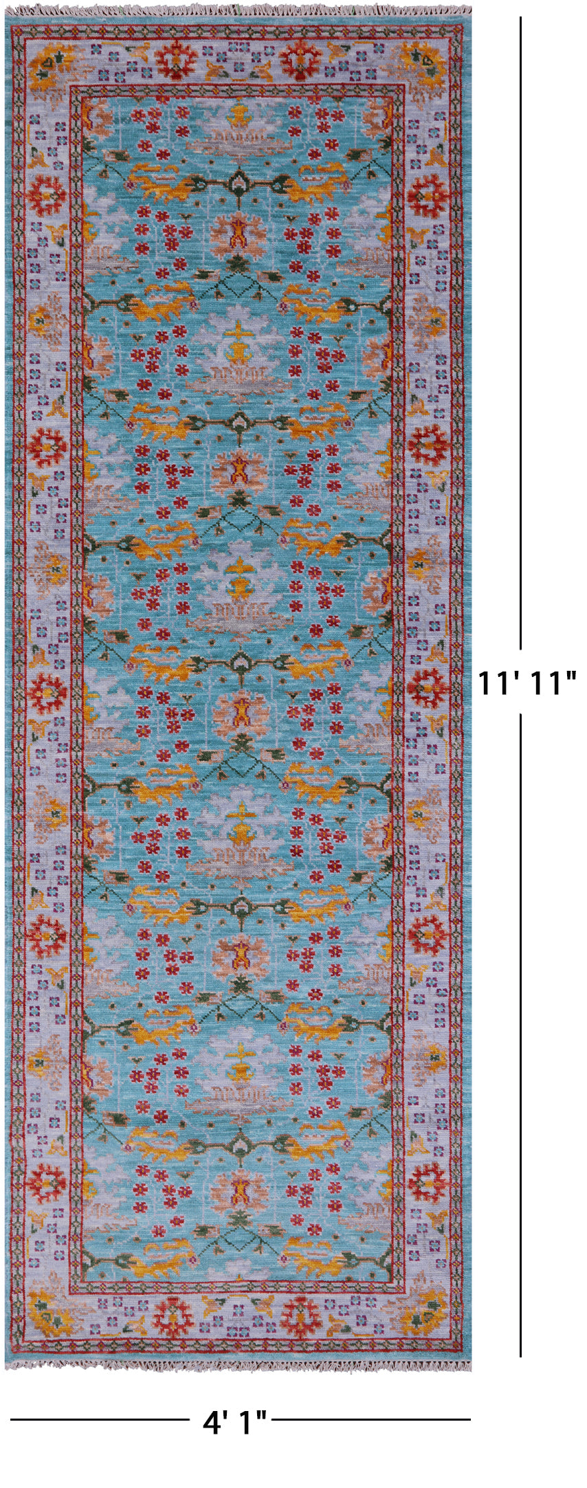 Blue Turkish Oushak Hand Knotted Wool Runner Rug - 4' 1" X 11' 11" - Golden Nile
