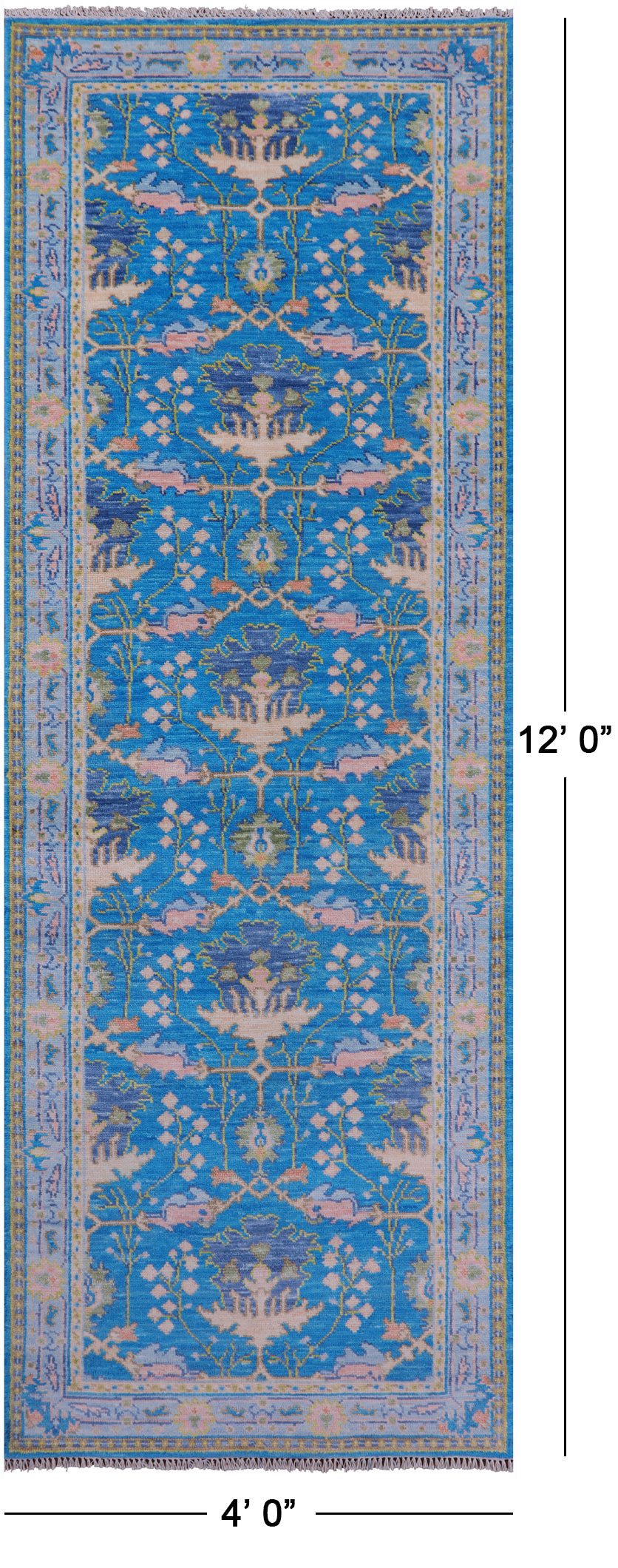 Blue Turkish Oushak Hand Knotted Wool Runner Rug - 4' 0" X 12' 0" - Golden Nile